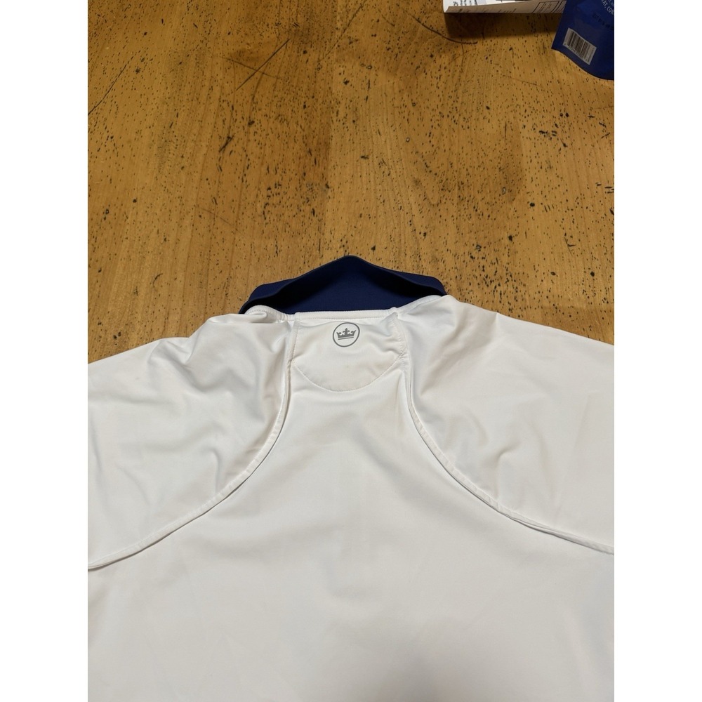 MacArthur• Peter Millar Women's Med Polo Shirt White Blue Zip UPF 50+ Golf Sport - Picture 8 of 10